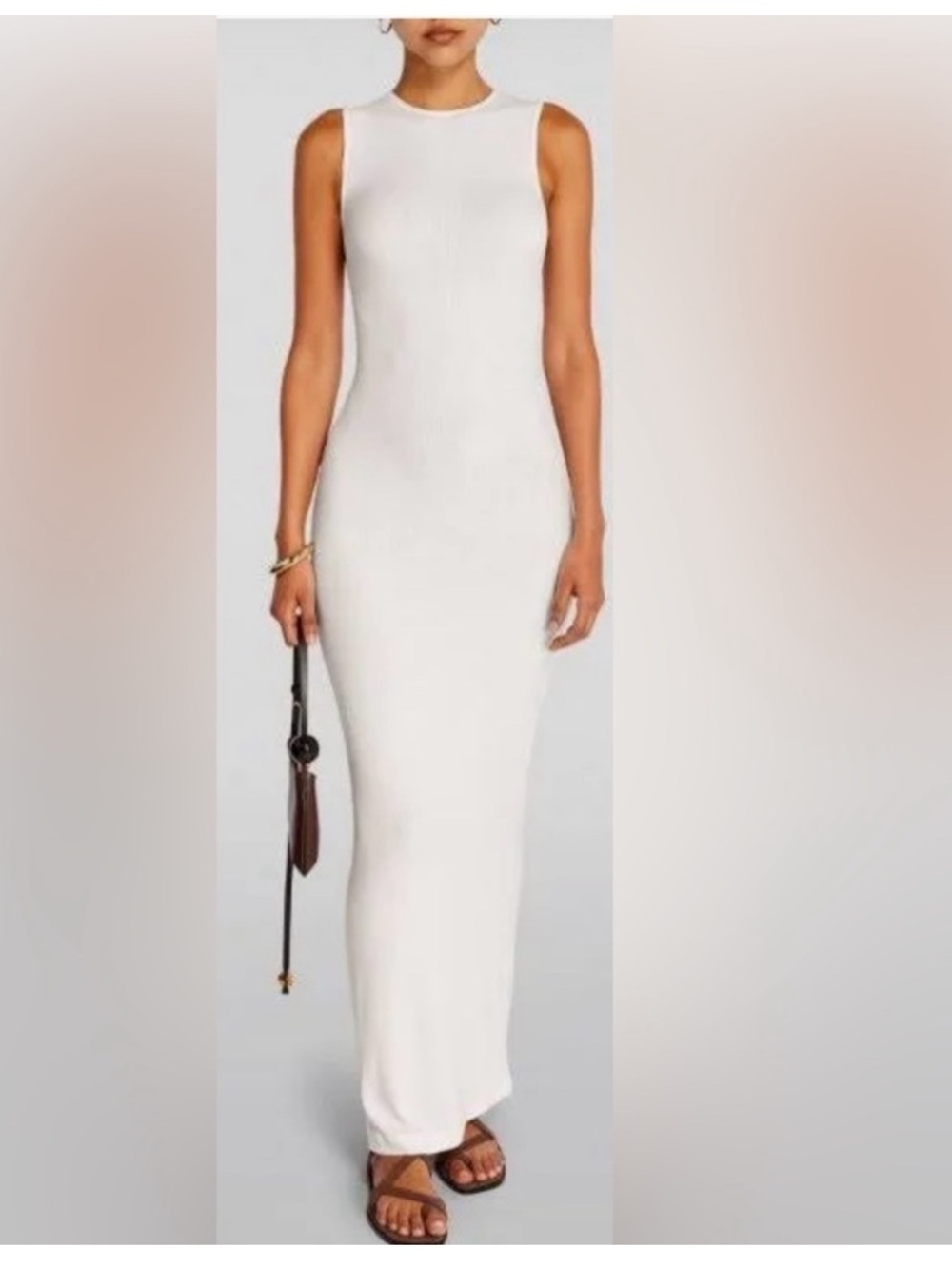 SKIMS White Strapless Long Ribbed Tank Dress